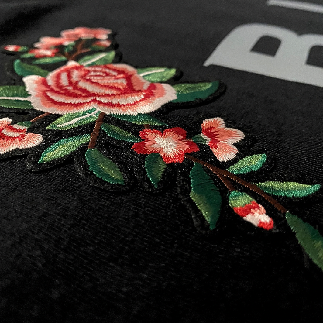 Black Flamingo Black Bouquet Embroidered Reflective T shirt